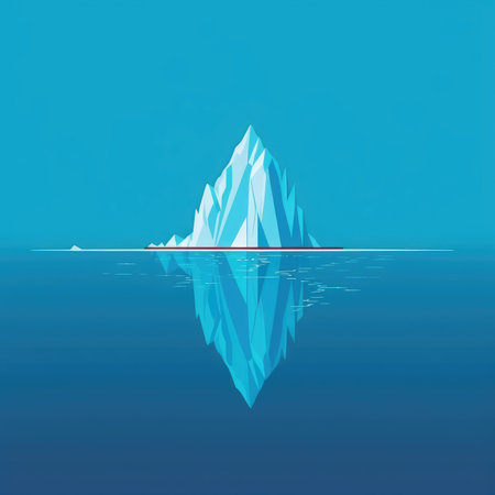 Iceberg in the sea. 3d illustration. blue background. minimalist illustrationの素材