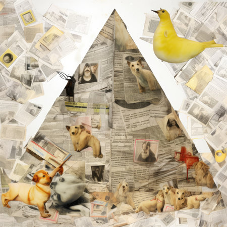 pyramid moon cat Abstract collage scrapbook yellow retro vintage surrealistic illustration wall apt posterの素材