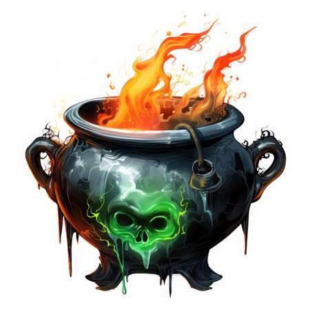 cauldron pot poison Halloween illustration scary horror design tattoo vector isolated sticker art poster wallpaperの素材