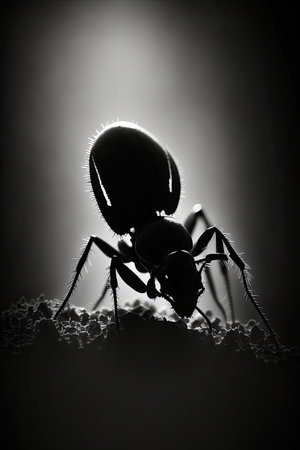 ant soldier silhouette contour black white backlit motion contour tattoo professional photography artwork monochromeの素材