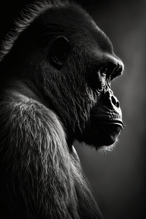 gorilla ape monkey studio silhouette photo black white retro vintage backlit portrait motion contour wall art tattoo poster coverの素材