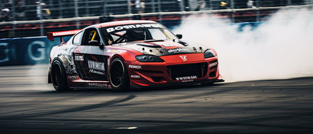 jdm japanese drifting car professional photo smoke dynamic in motion track sport jdm tuning speed photography motor japanese actionの素材