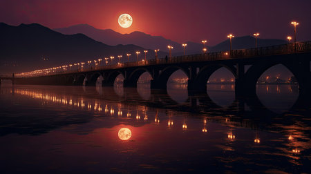 japan zen bridge landscape panorama view photography Sakura flowers pagoda peace silence tower wall art posterの素材