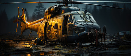 big war helicopter post apocalypse landscape war game wallpaper photo art illustration rust wall block printの素材