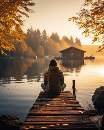 rising meditation pose silence reflection rest lake landscape silence water zen relaxation lonely posterの素材