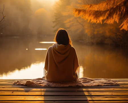 rising meditation pose silence reflection rest lake landscape silence water zen relaxation lonely posterの素材