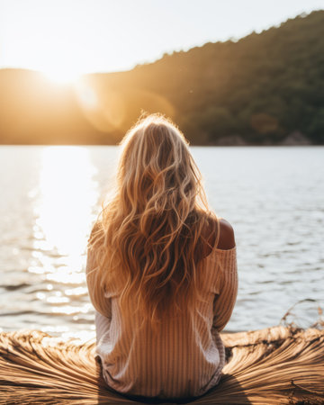 rising meditation pose silence reflection rest lake landscape silence water zen relaxation lonely posterの素材