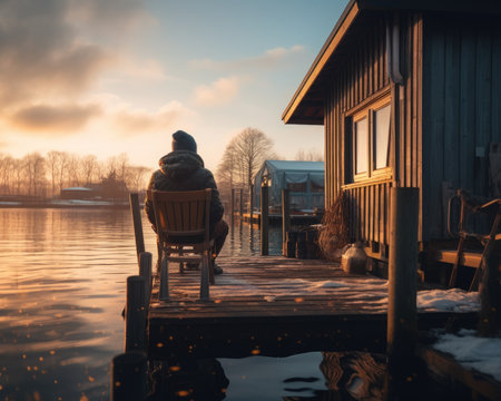 rising meditation pose silence reflection rest lake landscape silence water zen relaxation lonely posterの素材