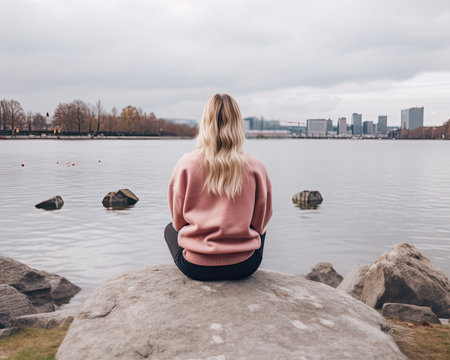 rising meditation pose silence reflection rest lake landscape silence water zen relaxation lonely posterの素材