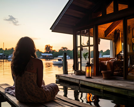 rising meditation pose silence reflection rest lake landscape silence water zen relaxation lonely posterの素材