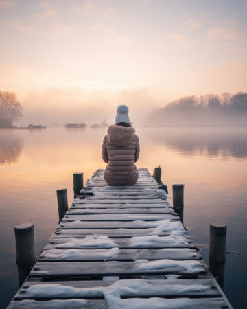rising meditation pose silence reflection rest lake landscape silence water zen relaxation lonely posterの素材