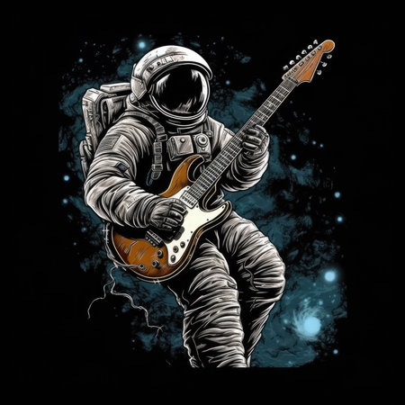 astronaut guitar tshirt design mockup printable cover tattoo isolated vector illustration artwork wall art poster printの素材