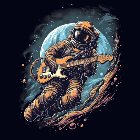 astronaut guitar tshirt design mockup printable cover tattoo isolated vector illustration artwork wall art poster printの素材