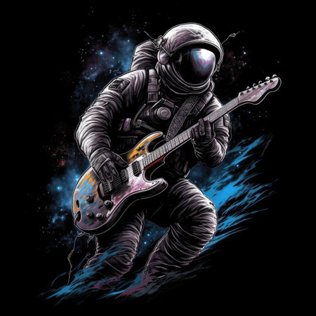 astronaut guitar tshirt design mockup printable cover tattoo isolated vector illustration artwork wall art poster printの素材