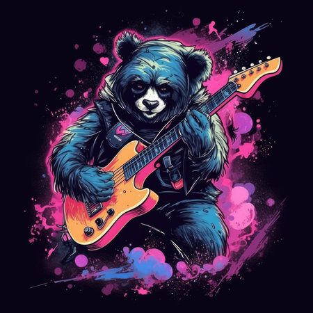panda bass guitar tshirt design mockup printable cover tattoo isolated vector illustration artwork wall art poster printの素材