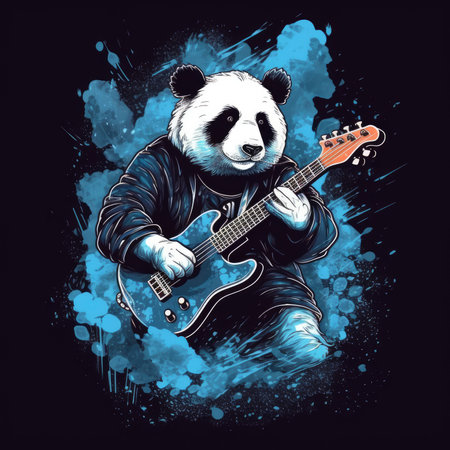 panda bass guitar tshirt design mockup printable cover tattoo isolated vector illustration artwork wall art poster printの素材