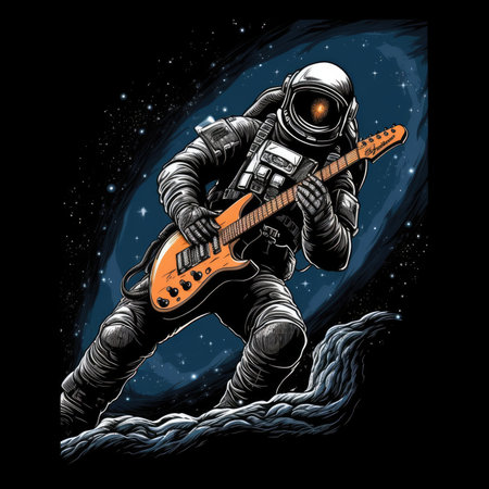 astronaut guitar tshirt design mockup printable cover tattoo isolated vector illustration artwork wall art poster printの素材