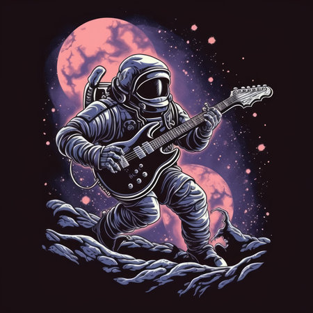astronaut guitar tshirt design mockup printable cover tattoo isolated vector illustration artwork wall art poster printの素材