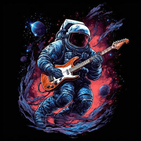 astronaut guitar tshirt design mockup printable cover tattoo isolated vector illustration artwork wall art poster printの素材