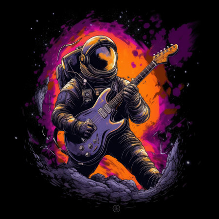 astronaut guitar tshirt design mockup printable cover tattoo isolated vector illustration artwork wall art poster printの素材