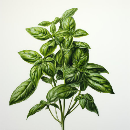 basil detailed watercolor painting fruit vegetable clipart botanical realistic illustrationの素材