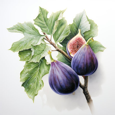figs detailed watercolor painting fruit vegetable clipart botanical realistic illustrationの素材