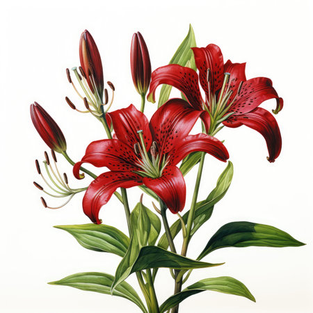 lily detailed watercolor painting fruit vegetable clipart botanical realistic illustrationの素材