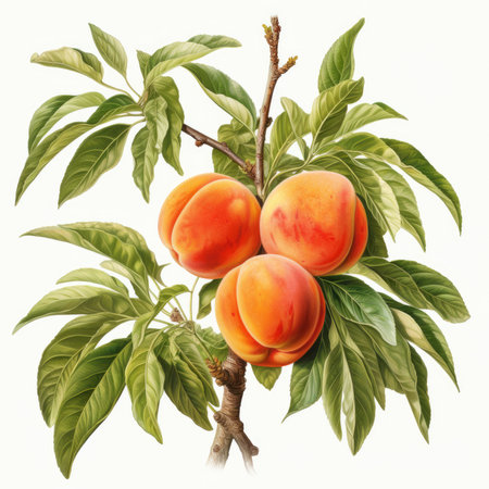 peach detailed watercolor painting fruit vegetable clipart botanical realistic illustrationの素材