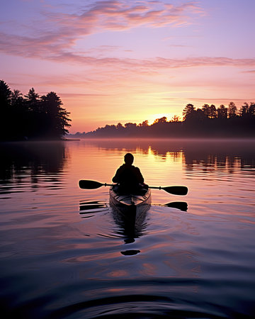 meditation boating kayak water silence freedom landscape peaceful morning rowing isolated photo poster art tattooの素材