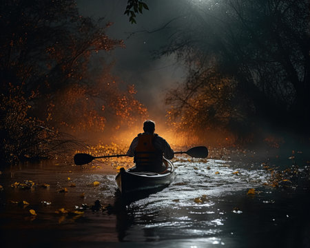 meditation boating kayak water silence freedom landscape peaceful morning rowing isolated photo poster art tattooの素材