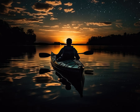 meditation boating kayak water silence freedom landscape peaceful morning rowing isolated photo poster art tattooの素材