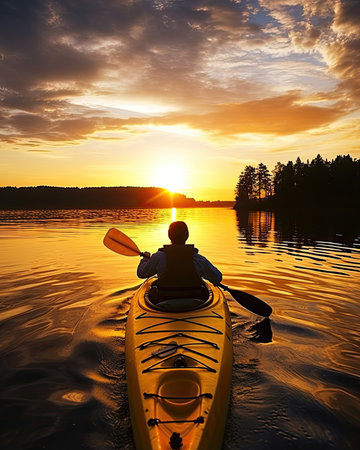 meditation boating kayak water silence freedom landscape peaceful morning rowing isolated photo poster art tattooの素材