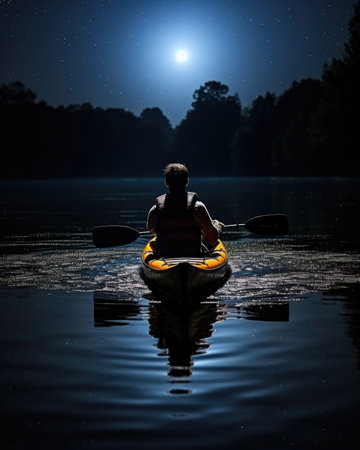 meditation boating kayak water silence freedom landscape peaceful morning rowing isolated photo poster art tattooの素材