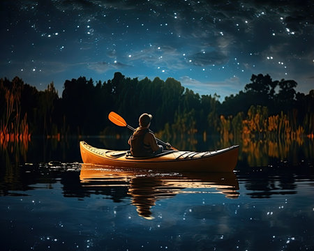 meditation boating kayak water silence freedom landscape peaceful morning rowing isolated photo poster art tattooの素材