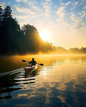 meditation boating kayak water silence freedom landscape peaceful morning rowing isolated photo poster art tattooの素材