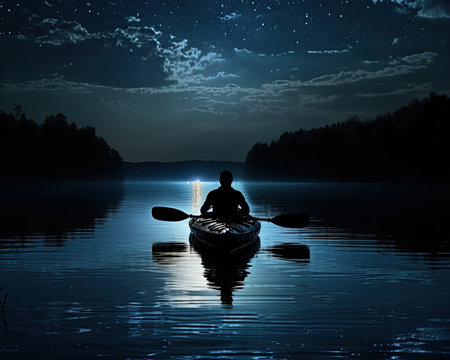 meditation boating kayak water silence freedom landscape peaceful morning rowing isolated photo poster art tattooの素材