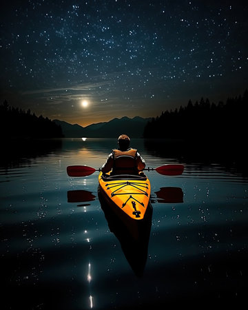 meditation boating kayak water silence freedom landscape peaceful morning rowing isolated photo poster art tattooの素材