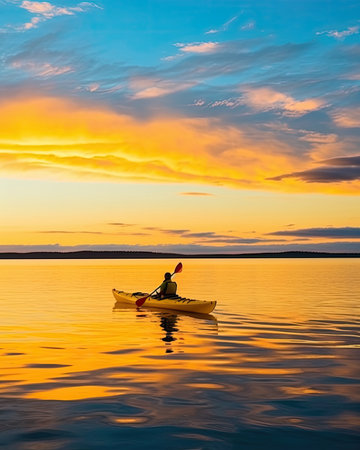 meditation boating kayak water silence freedom landscape peaceful morning rowing isolated photo poster art tattooの素材