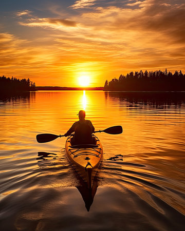 meditation boating kayak water silence freedom landscape peaceful morning rowing isolated photo poster art tattooの素材