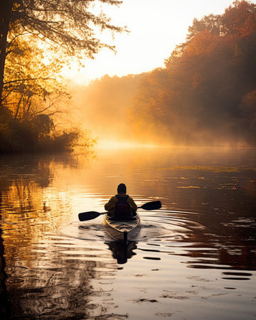 meditation boating kayak water silence freedom landscape peaceful morning rowing isolated photo poster art tattooの素材