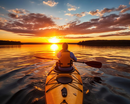 meditation boating kayak water silence freedom landscape peaceful morning rowing isolated photo poster art tattooの素材