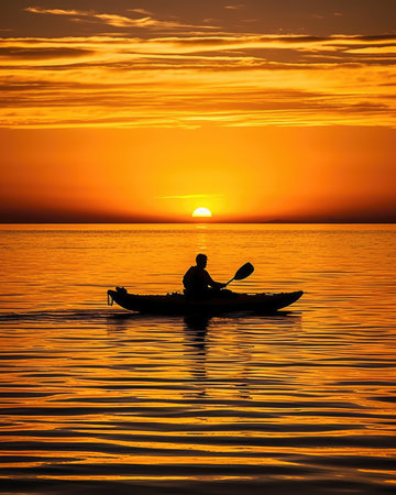 meditation boating kayak water silence freedom landscape peaceful morning rowing isolated photo poster art tattooの素材
