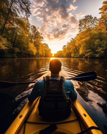 meditation boating kayak water silence freedom landscape peaceful morning rowing isolated photo poster art tattooの素材
