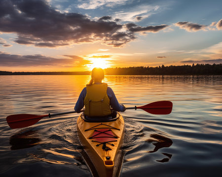 meditation boating kayak water silence freedom landscape peaceful morning rowing isolated photo poster art tattooの素材