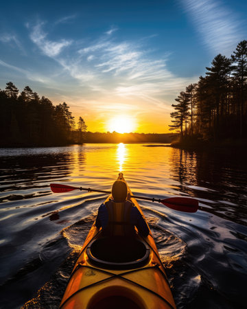 meditation boating kayak water silence freedom landscape peaceful morning rowing isolated photo poster art tattooの素材