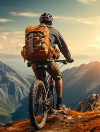 bike ride photo helm Mountains tourism searching speed extreme cycling freedom motion outdoors wall art poster coverの素材