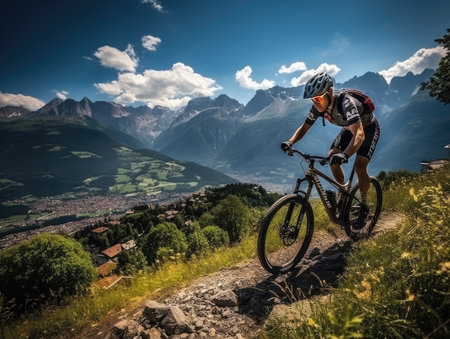 bike ride photo helm Mountains tourism searching speed extreme cycling freedom motion outdoors wall art poster coverの素材