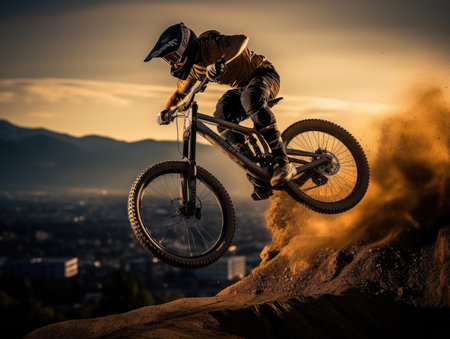 bike ride photo helm Mountains tourism searching speed extreme cycling freedom motion outdoors wall art poster coverの素材