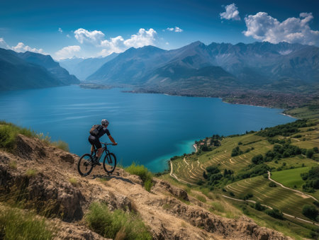 bike ride photo helm Mountains tourism searching speed extreme cycling freedom motion outdoors wall art poster coverの素材