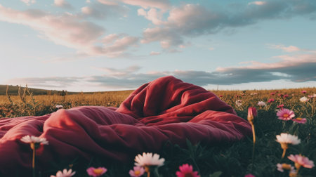 bed in the field relaxation pillow coverlet flowers place dream soft cover photo bedroom air wall art poster coverの素材